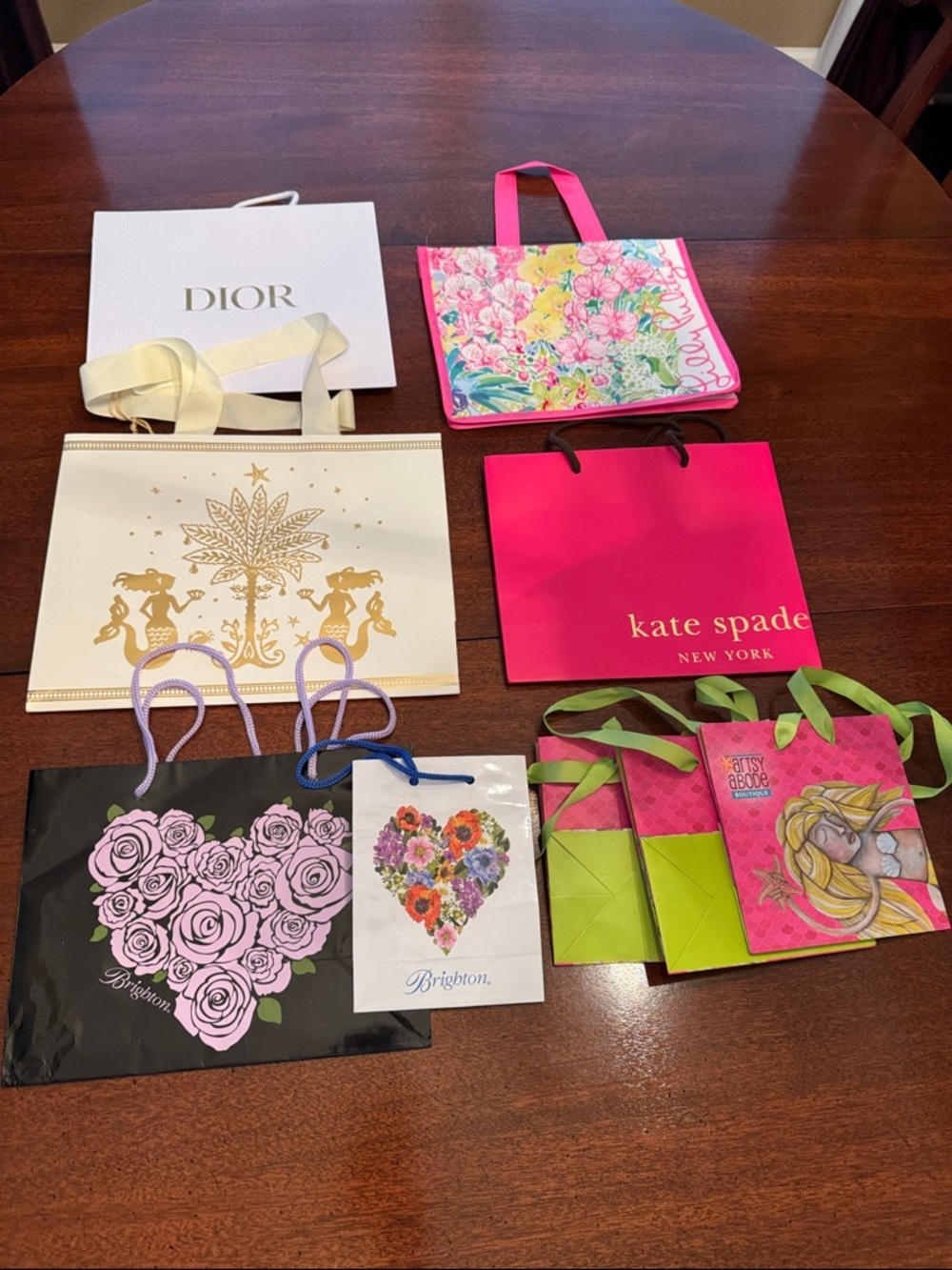 Dior, Kate Spade & Assorted Gift Bags - Pink, White, Gold, Black, Green